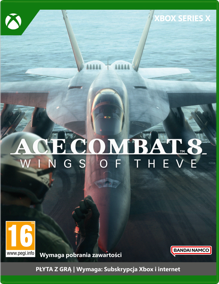 Myśliwiec na lotniskowcu, z napisem Ace Combat 8.