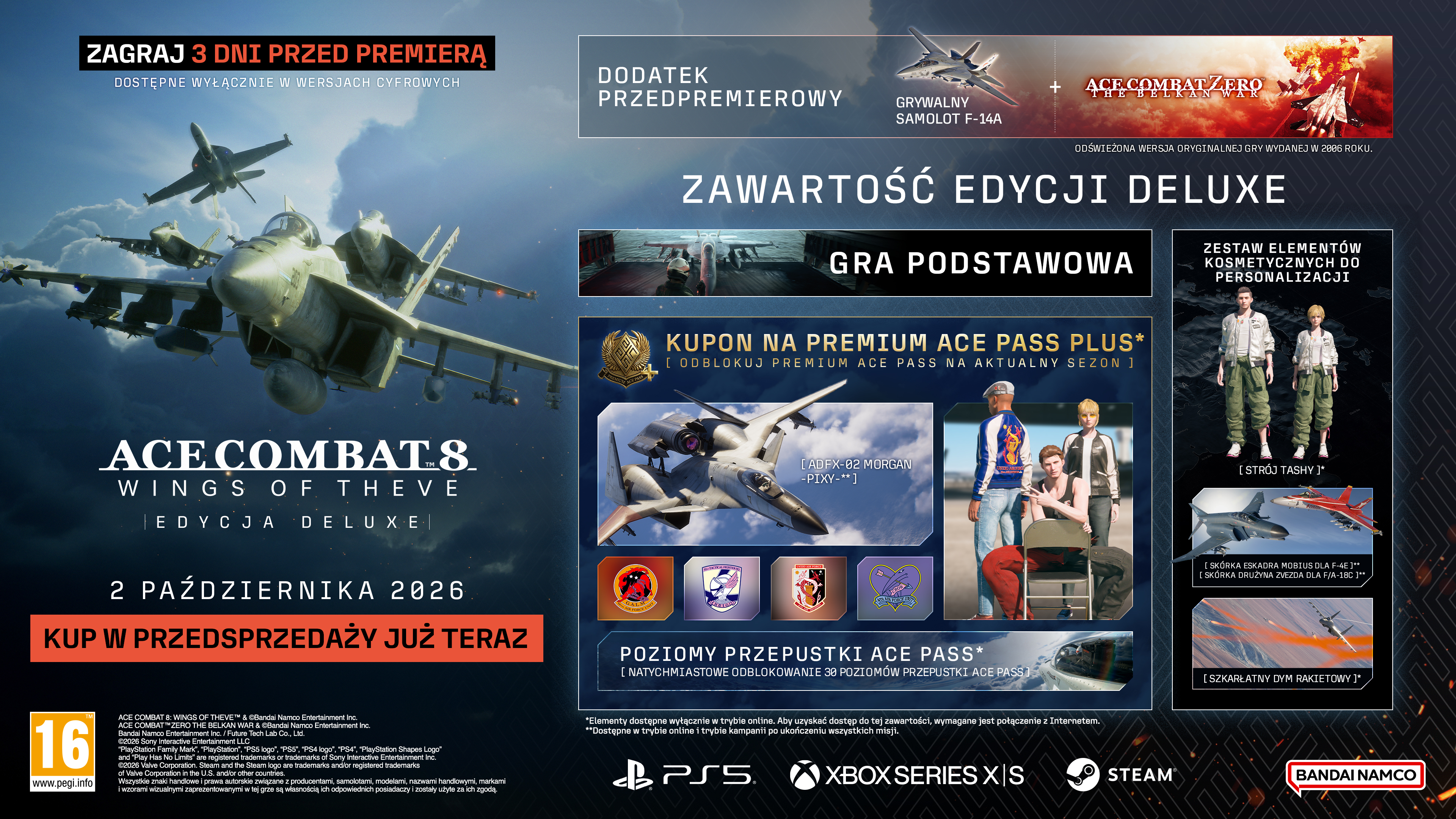Baner promocyjny Ace Combat 8: Wings of the Hawke Deluxe Edition z myśliwcami.