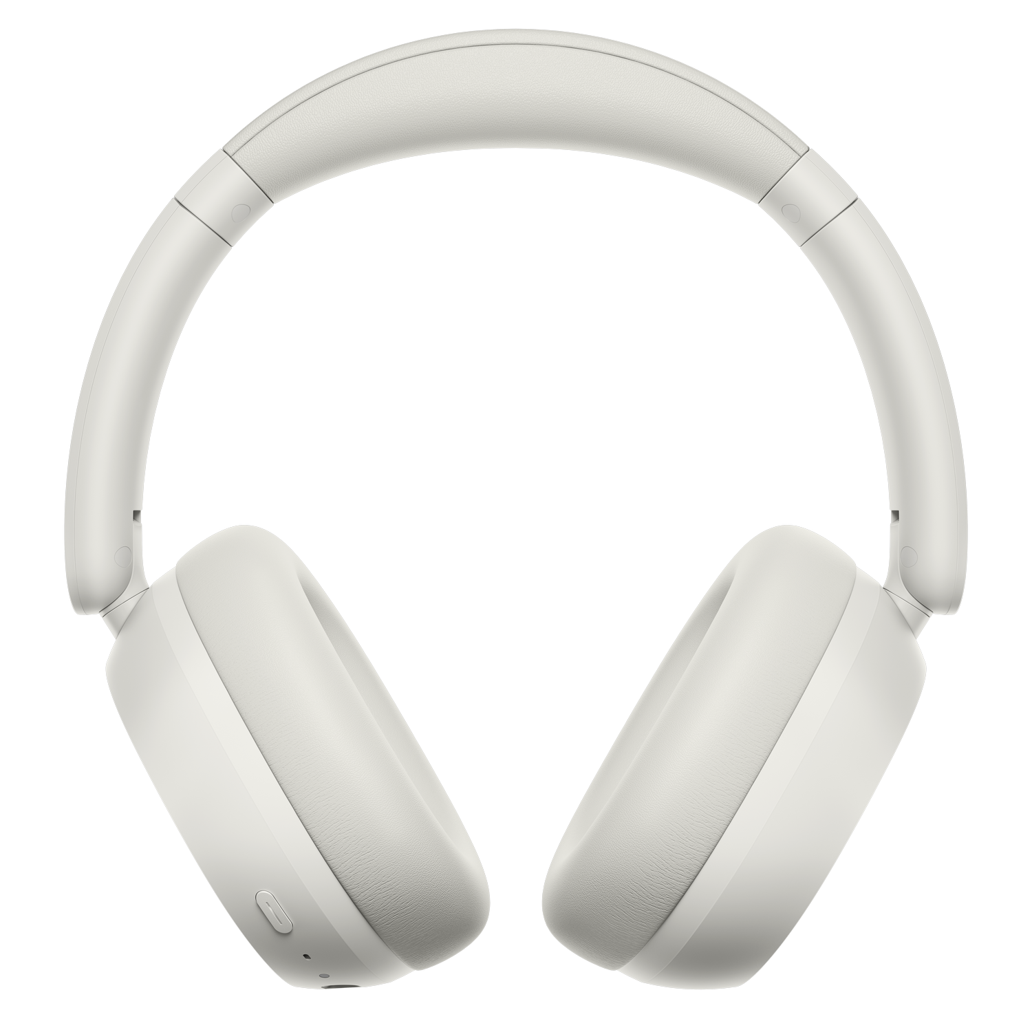 Auriculares blancos supraaurales con diadema y almohadillas acolchadas sobre fondo gris.