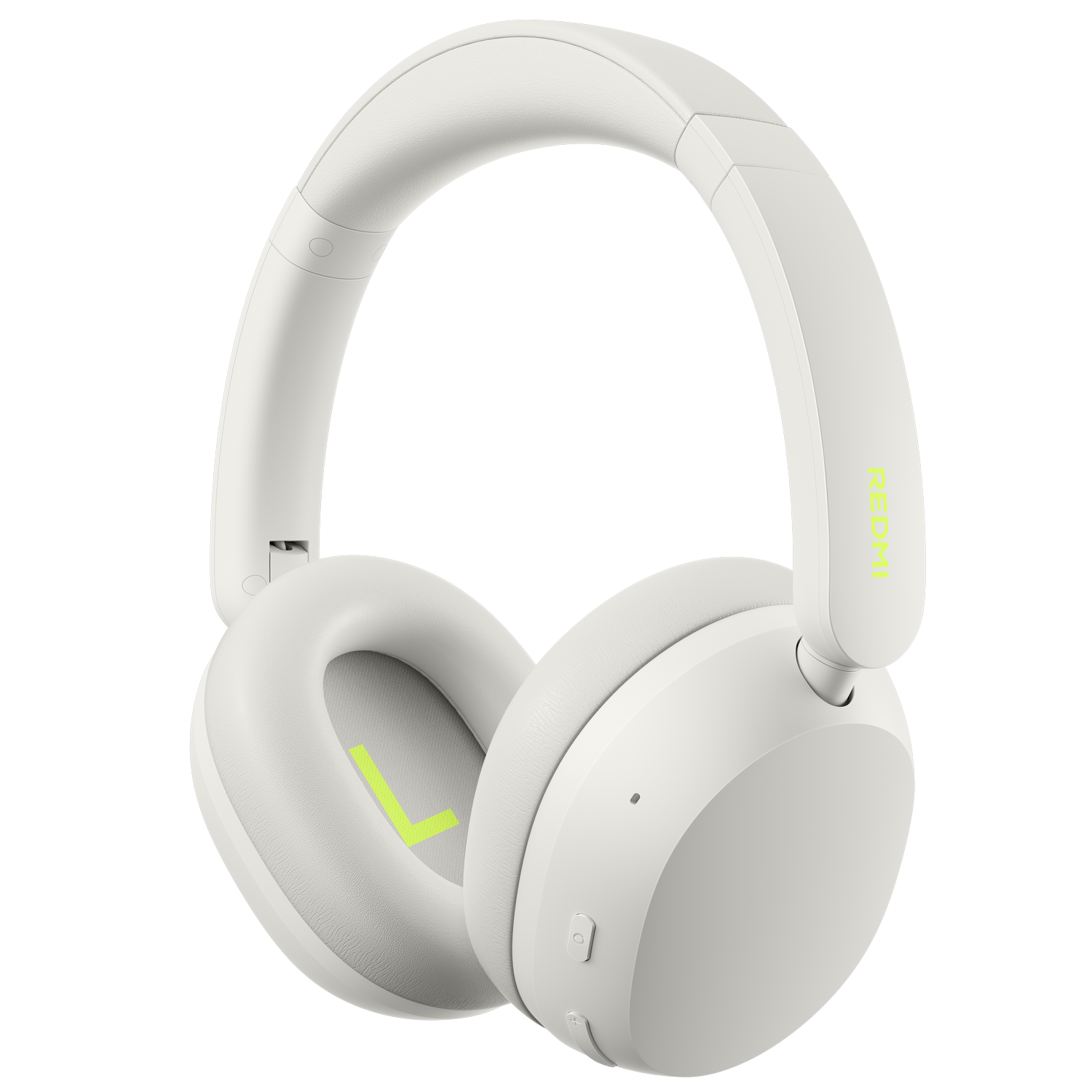 Auriculares blancos con una L verde en el interior de la orejera izquierda.