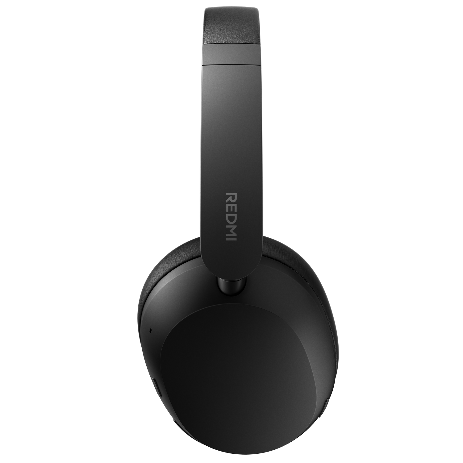 Auriculares negros con logo 'REDMI' en la diadema, sobre fondo gris.