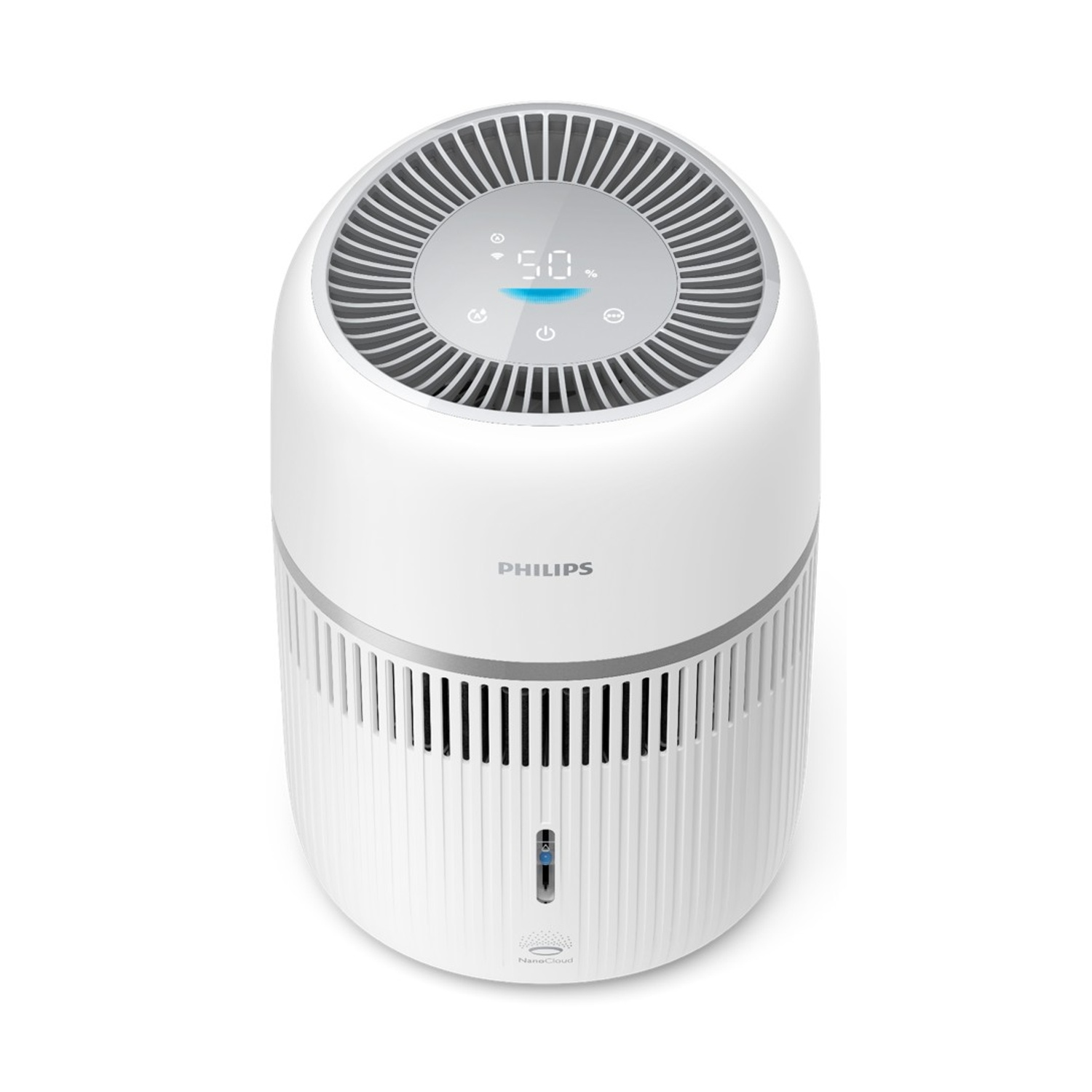 Un purificatore d'aria Philips bianco con display digitale e fessure di ventilazione.