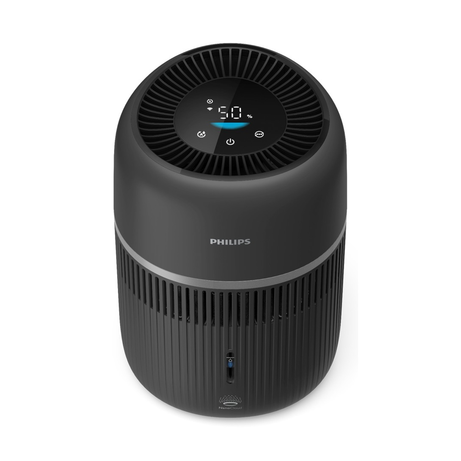 Purificatore d'aria Philips nero con display digitale che mostra il 50%.