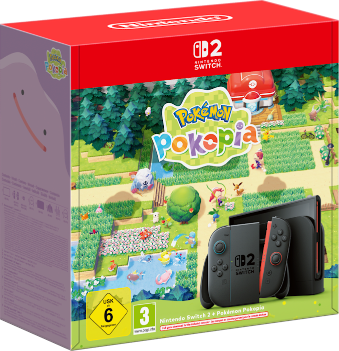 Nintendo Switch OVP mit Pokémon Pokopia-Design, Controller und Spielabbildung.