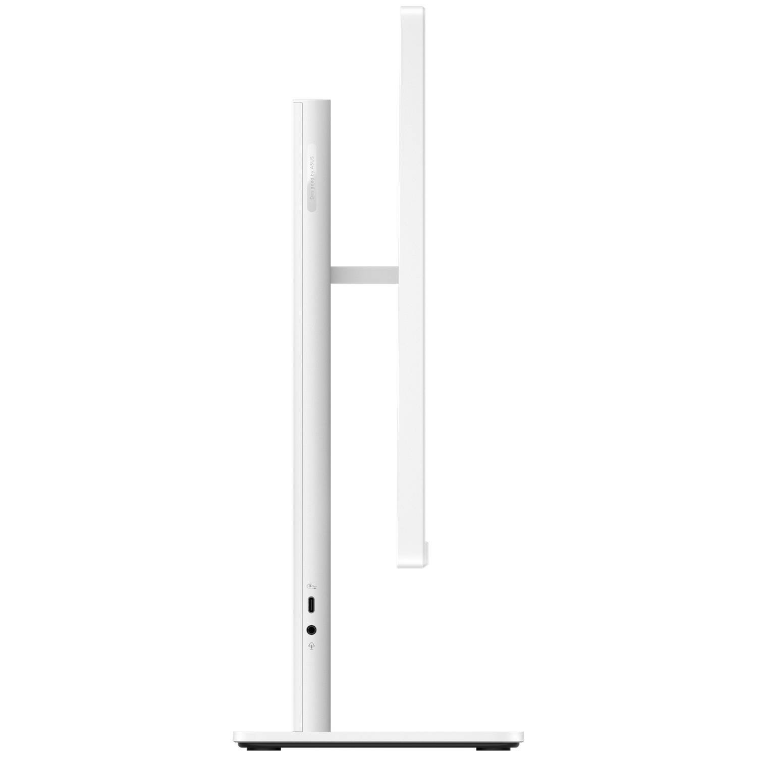 Arrière de moniteur blanc avec pied fin et ports. Conçu par ASUS.