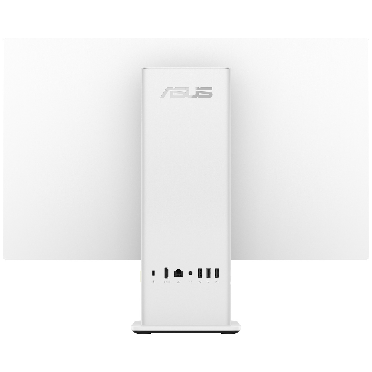 Arrière blanc d'un PC ASUS Tout-en-un montrant les ports : HDMI, USB, Ethernet.