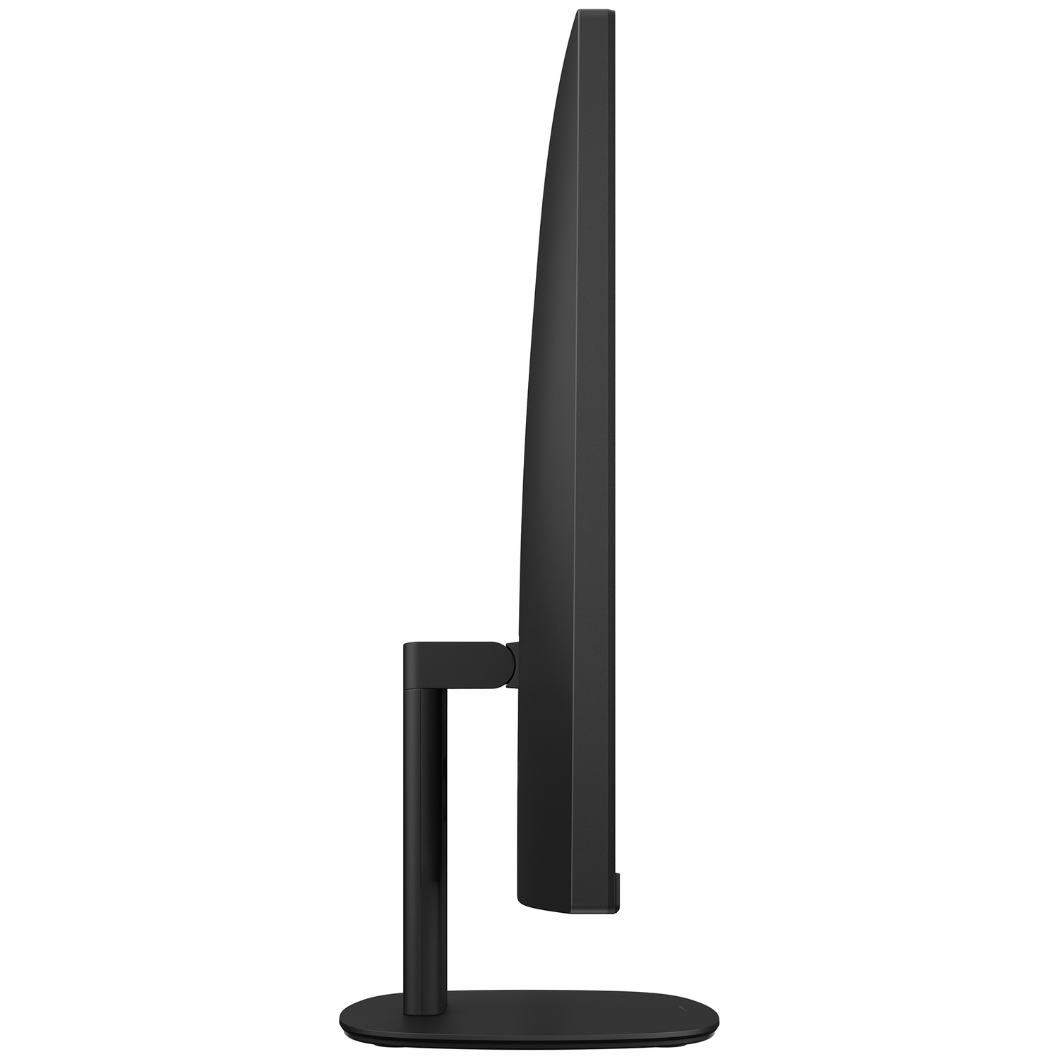 Vue latérale d'un moniteur noir à lunette fine sur un support rond.