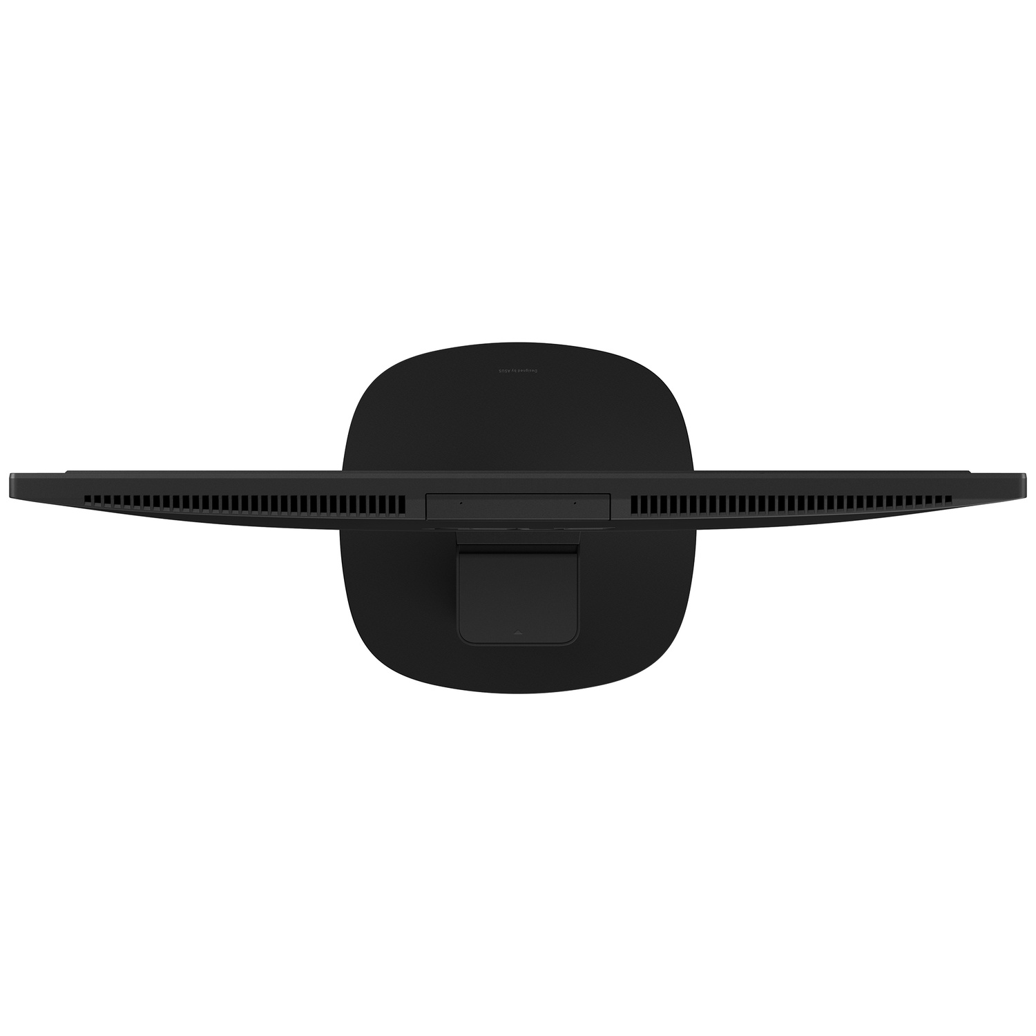 Un moniteur noir vu de dessus avec une base large.
