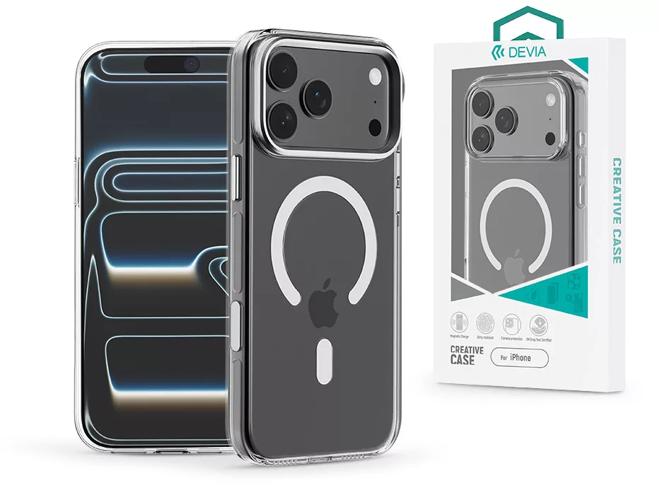 DEVIA Apple iPhone 17 Pro Max Crystal Series Magnetic 360° kameravédős ütésálló tok, átlátszó (ST136274)