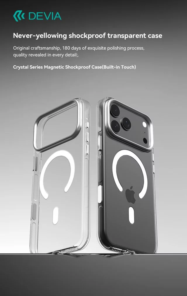 Két iPhone tok, egy átlátszó, egy sötétszürke, mágneses gyűrűvel.