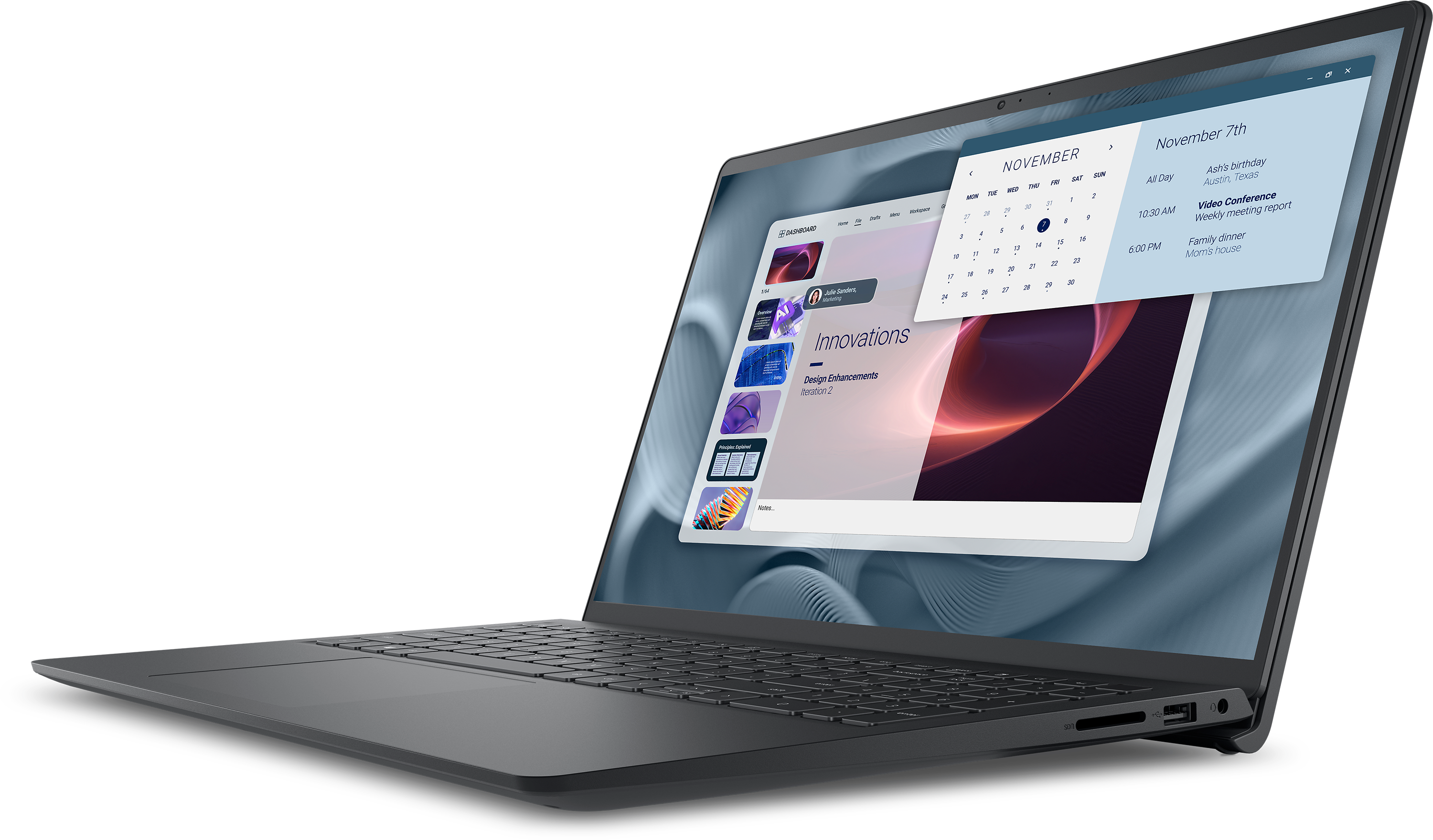 Egy modern laptop novemberi naptárat és közelgő eseményeket mutat.