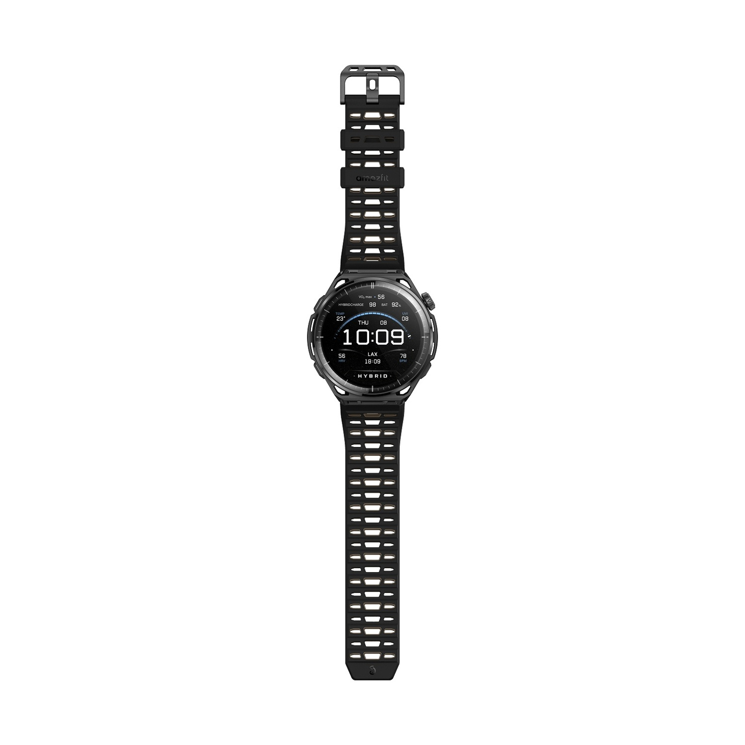 Smartwatch nero con display digitale che mostra le 10:09.