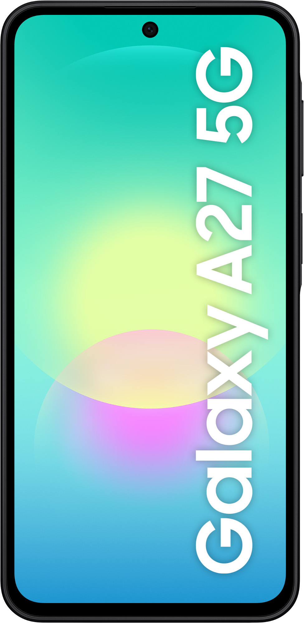 Smartfon z napisem Galaxy A27 5G na tle gradientu.