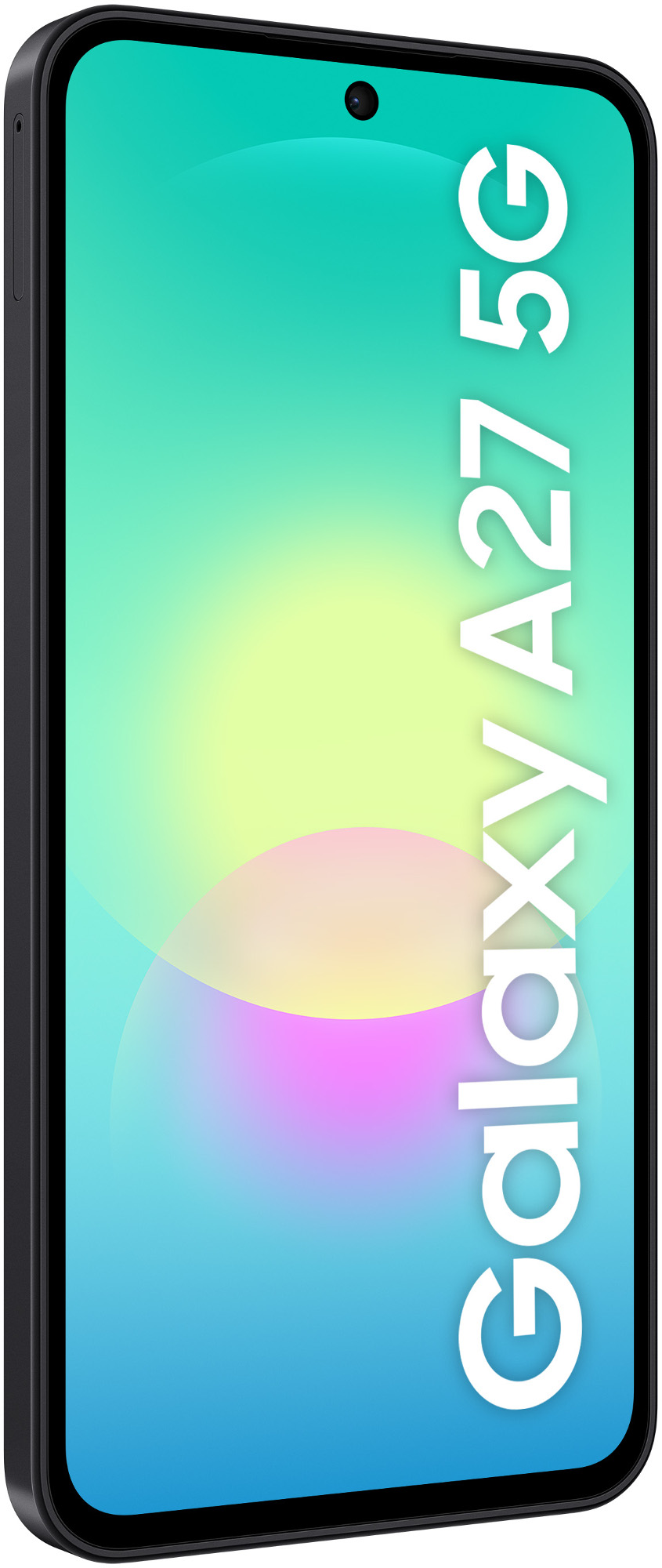 Czarny smartfon z gradientowym tłem i napisem „Galaxy A27 5G”.