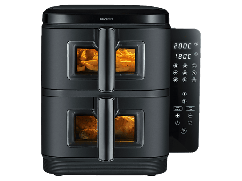 Severin S-Fry Duo Stack Doppel-Heißluftfritteuse 5,5 l + 5,5 l, 2800 Watt, Schwarz
