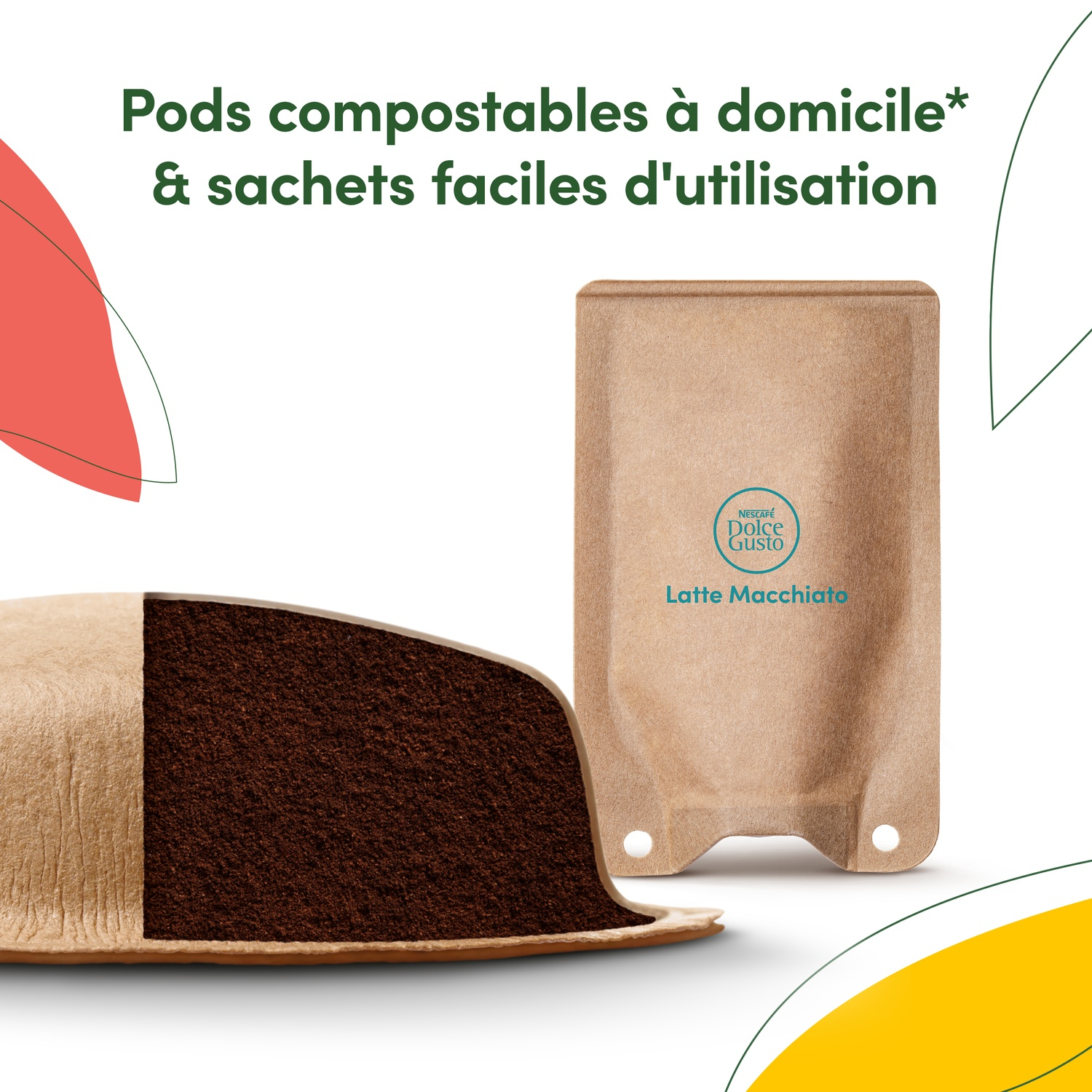 Pods compostables & sachets faciles d'utilisation.