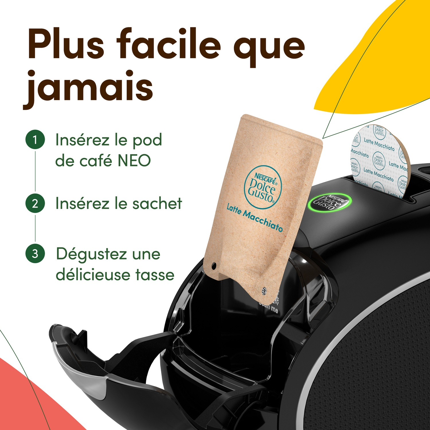 Machine à café avec instructions pour insérer une capsule Latte Macchiato.