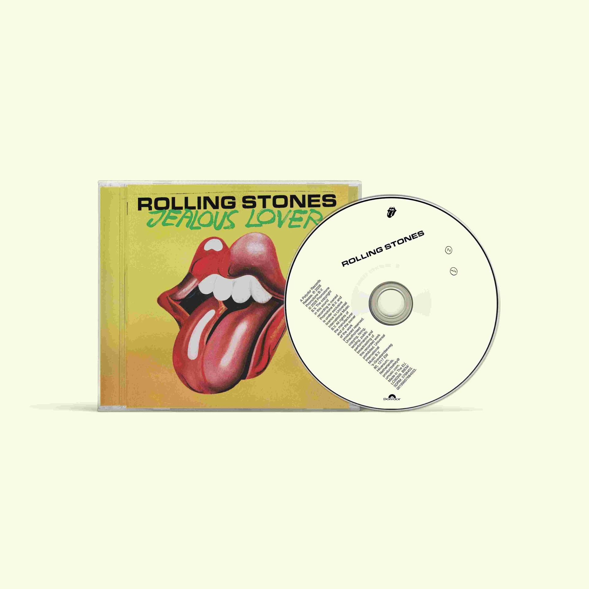 CD-Cover und CD: Rolling Stones 'Jealous Lover' mit Lippen-Logo.