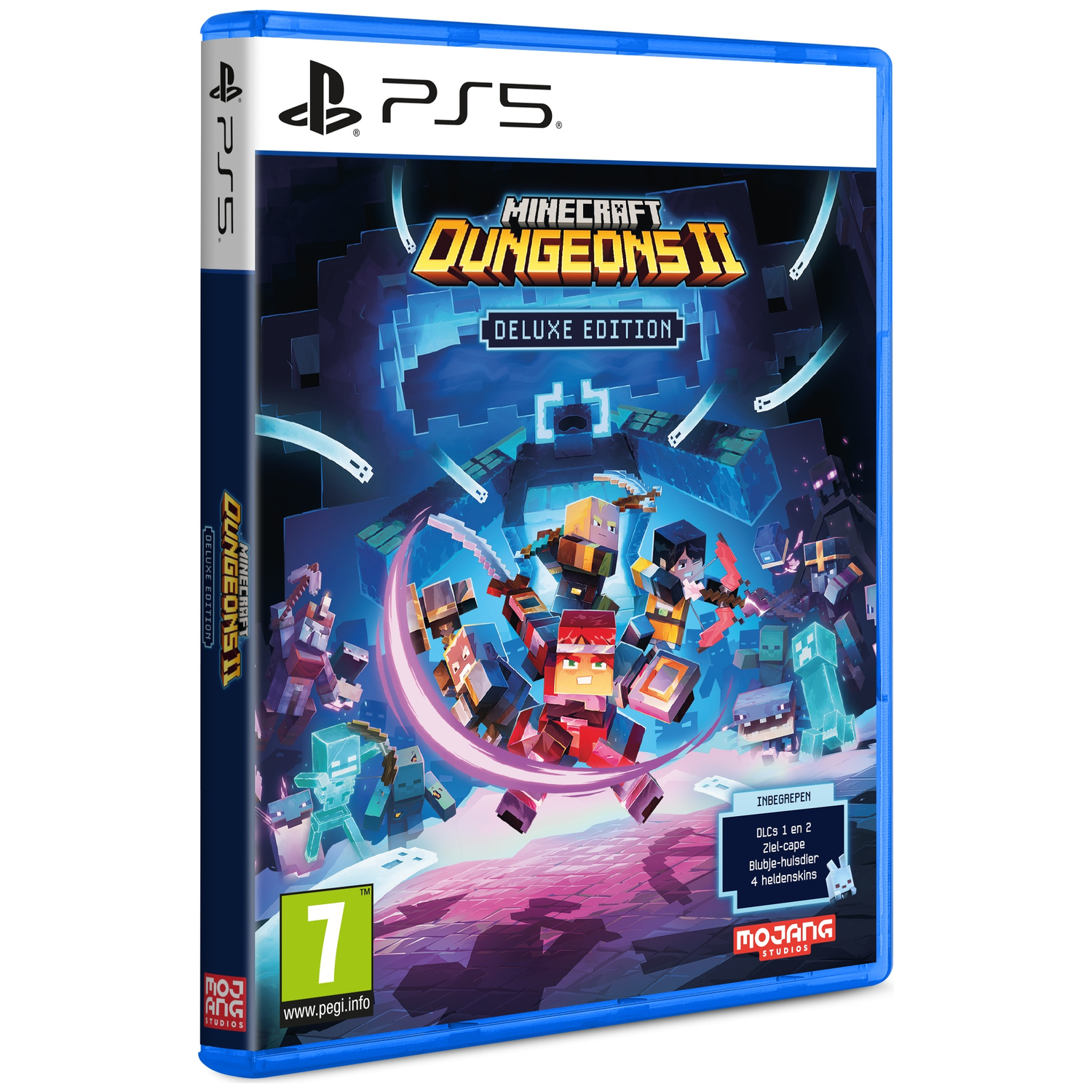 PS5 game case: Minecraft Dungeons II Deluxe Edition featuring characters and monsters.