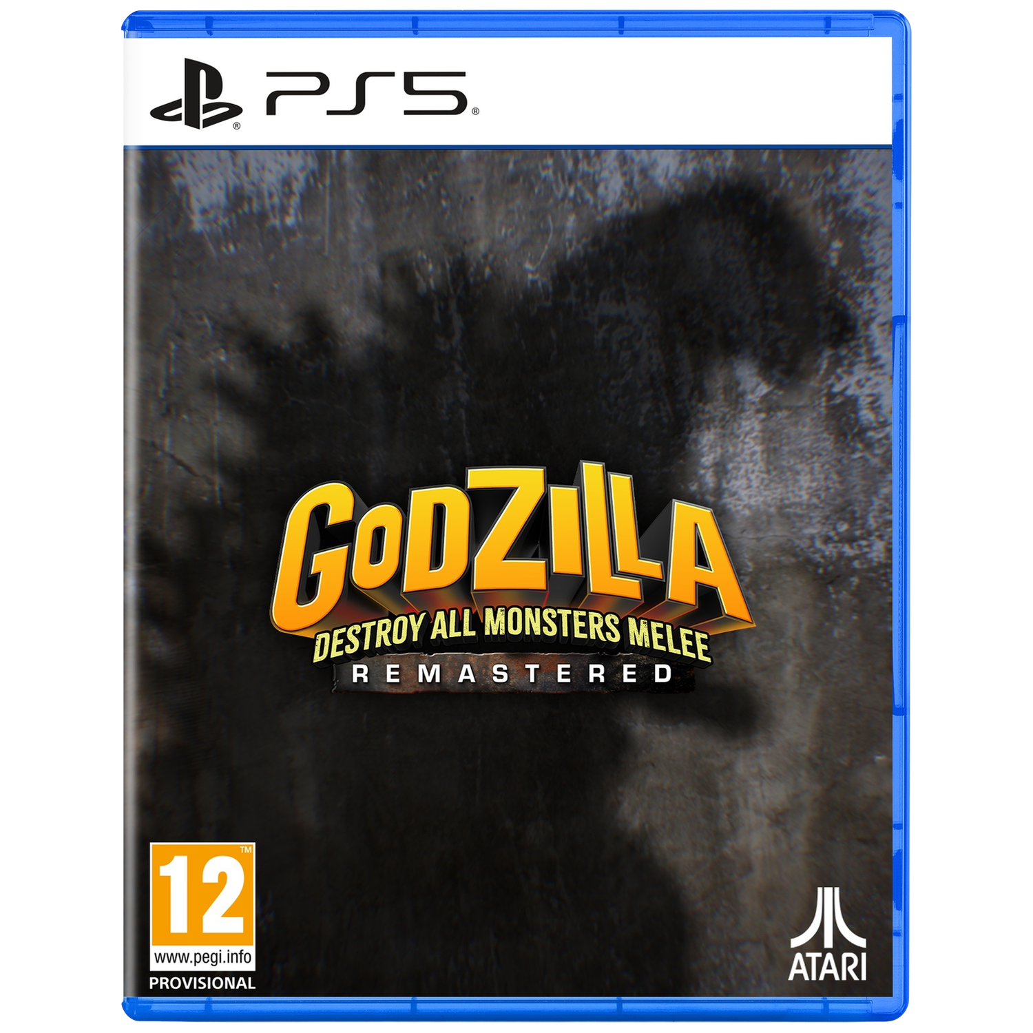 PS5-speldoos: Godzilla Destroy All Monsters Melee Remastered met PEGI 12-classificatie.