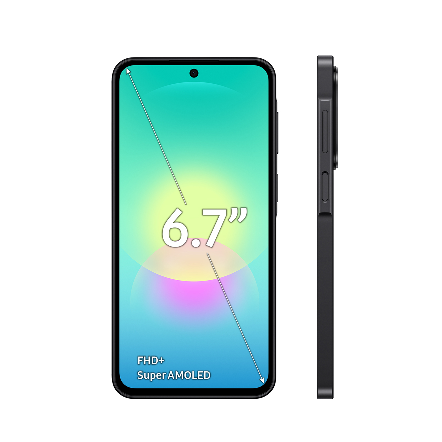 Smartphone negro con pantalla Super AMOLED FHD+ de 6,7 pulgadas.
