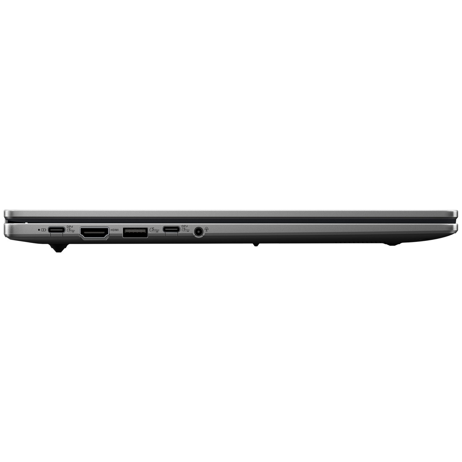Le côté gauche d'un ordinateur portable montrant les ports: USB-C, HDMI et prise audio.