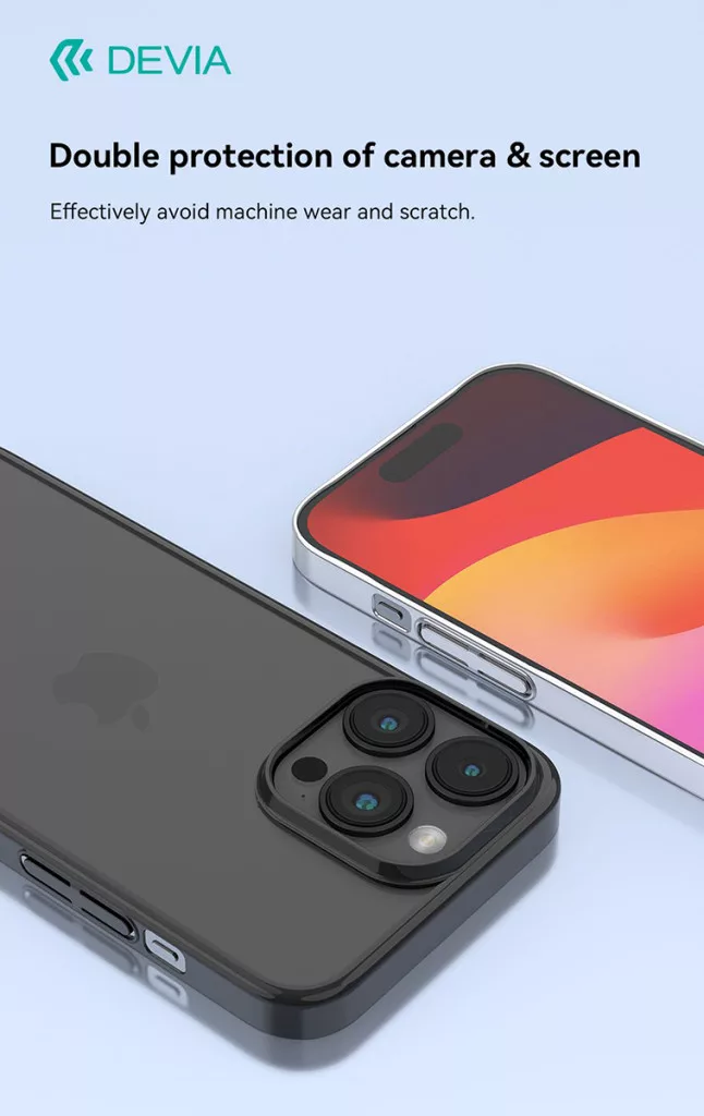 Egy sötét telefontok három kamerával és egy iPhone képernyő látható.