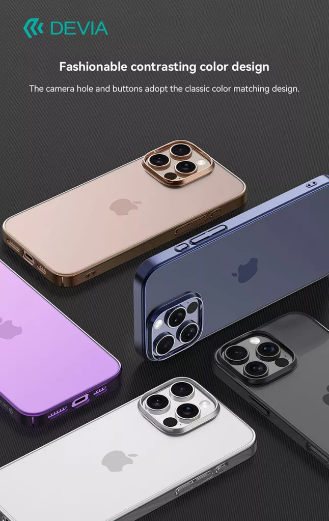 Öt iPhone kontrasztos kamera- és gomb színekkel sötét háttéren.