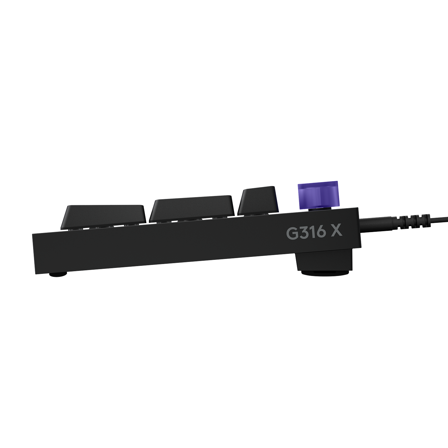 Teclado negro con perilla morada y cable, G316 X.