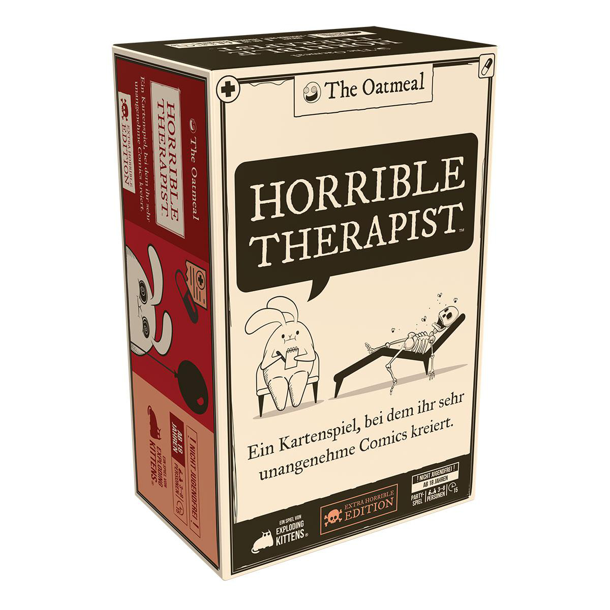Kartenspielbox 'Horrible Therapist' von The Oatmeal mit Hasen und Skelett