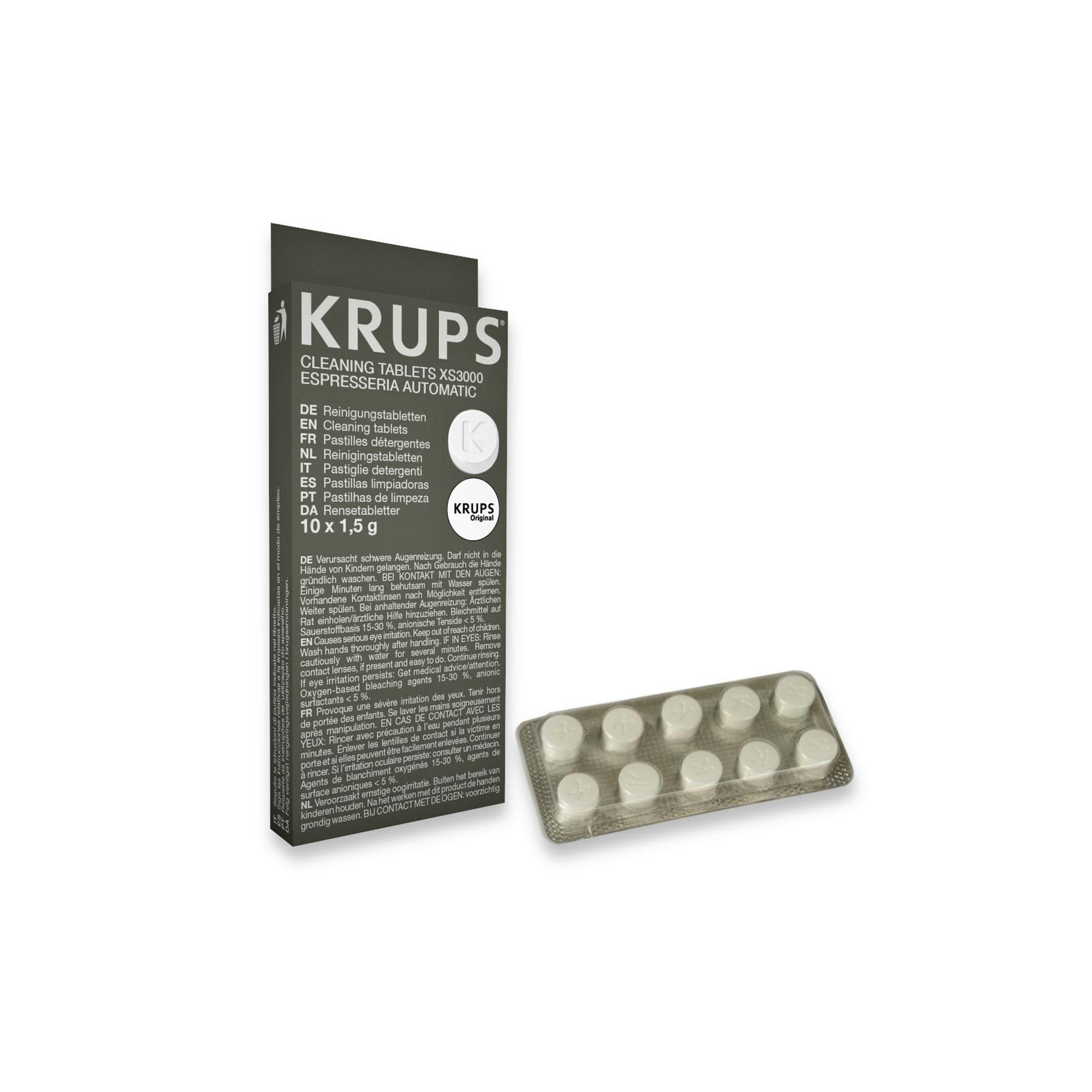 KRUPS Reinigungstabletten XS3000 in Blisterpackung mit 10 Tabletten.