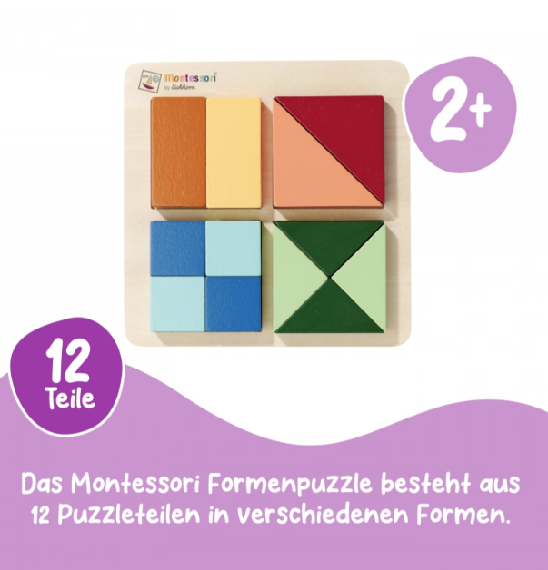 Montessori Formenpuzzle mit 12 Teilen für Kinder ab 2 Jahren.