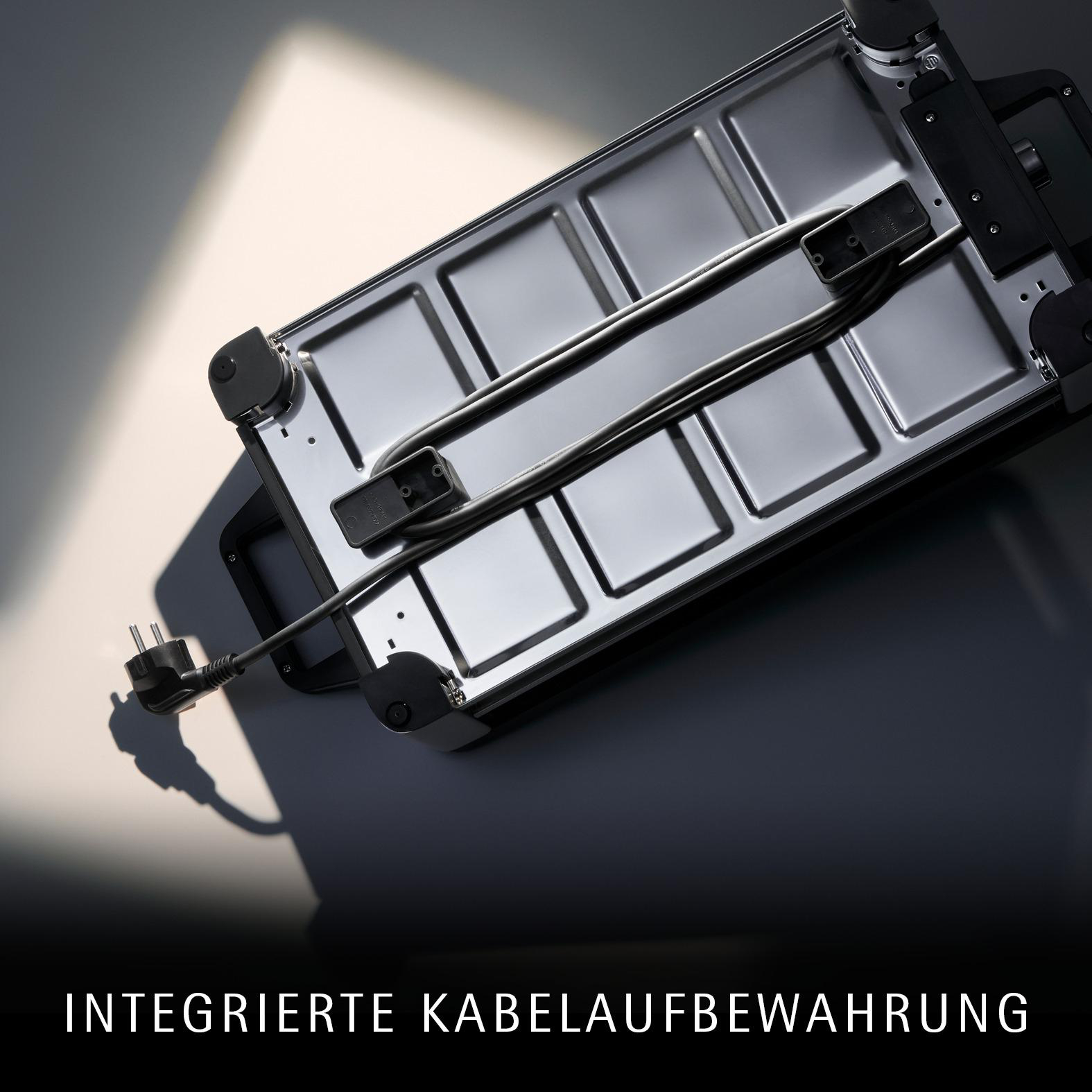 Die Unterseite eines Toasters mit integrierter Kabelaufbewahrung.
