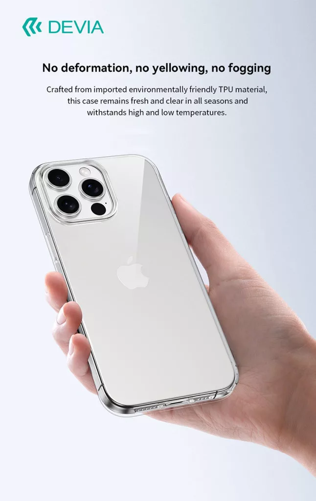 Egy kéz egy átlátszó telefontokot tart egy iPhone-on.