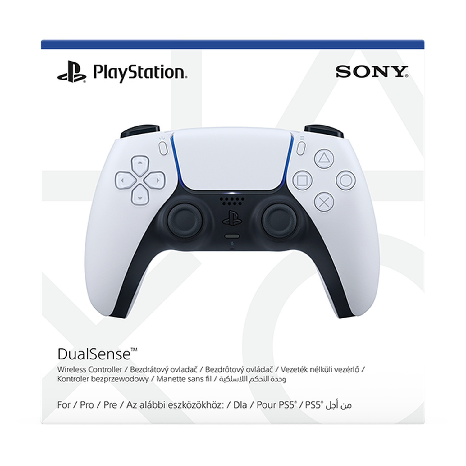 Verpakking PlayStation DualSense draadloze controller met Sony-logo.
