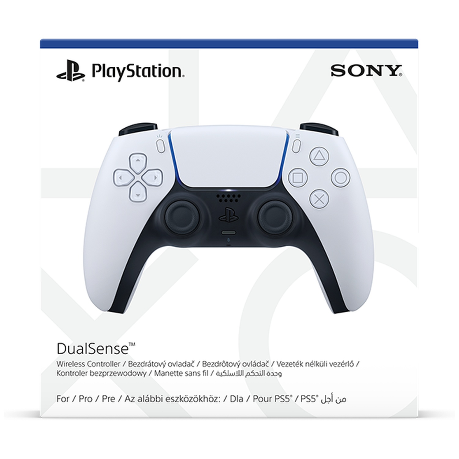 Witte PlayStation DualSense controller verpakking met Sony logo.
