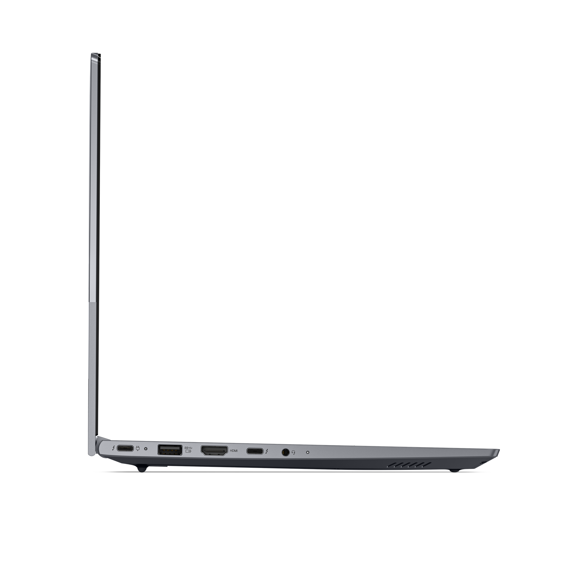 Seite eines Laptops mit USB-C, USB-A, HDMI und Kopfhöreranschluss.