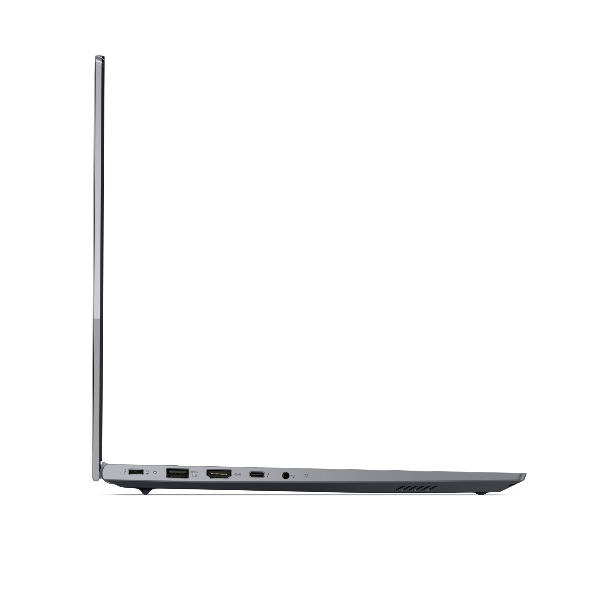 Detailansicht eines Laptops mit Anschlüssen: USB-C, HDMI und Kopfhörerbuchse.