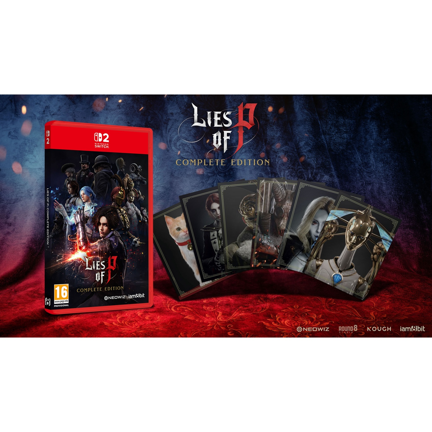 Boîtier du jeu Lies of P Complete Edition Nintendo Switch et cartes.