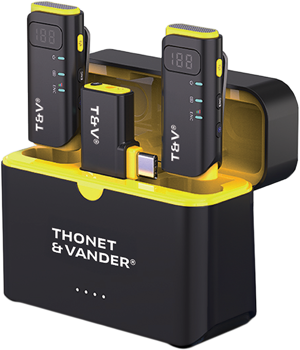 THONET & VANDER VX390 2 db vezeték nélküli Lavalier csíptetős mikrofon, USB-C, töltőtok, fekete (HK096-03683)