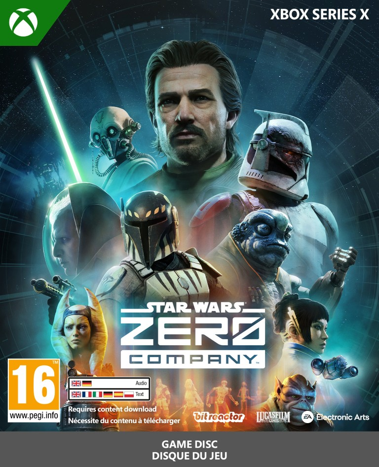 Okładka Star Wars: Zero Company z postaciami, logo Xbox Series X i PEGI 16.