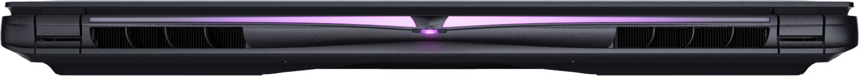 Ventilation d'ordinateur portable noire avec éclairage violet.