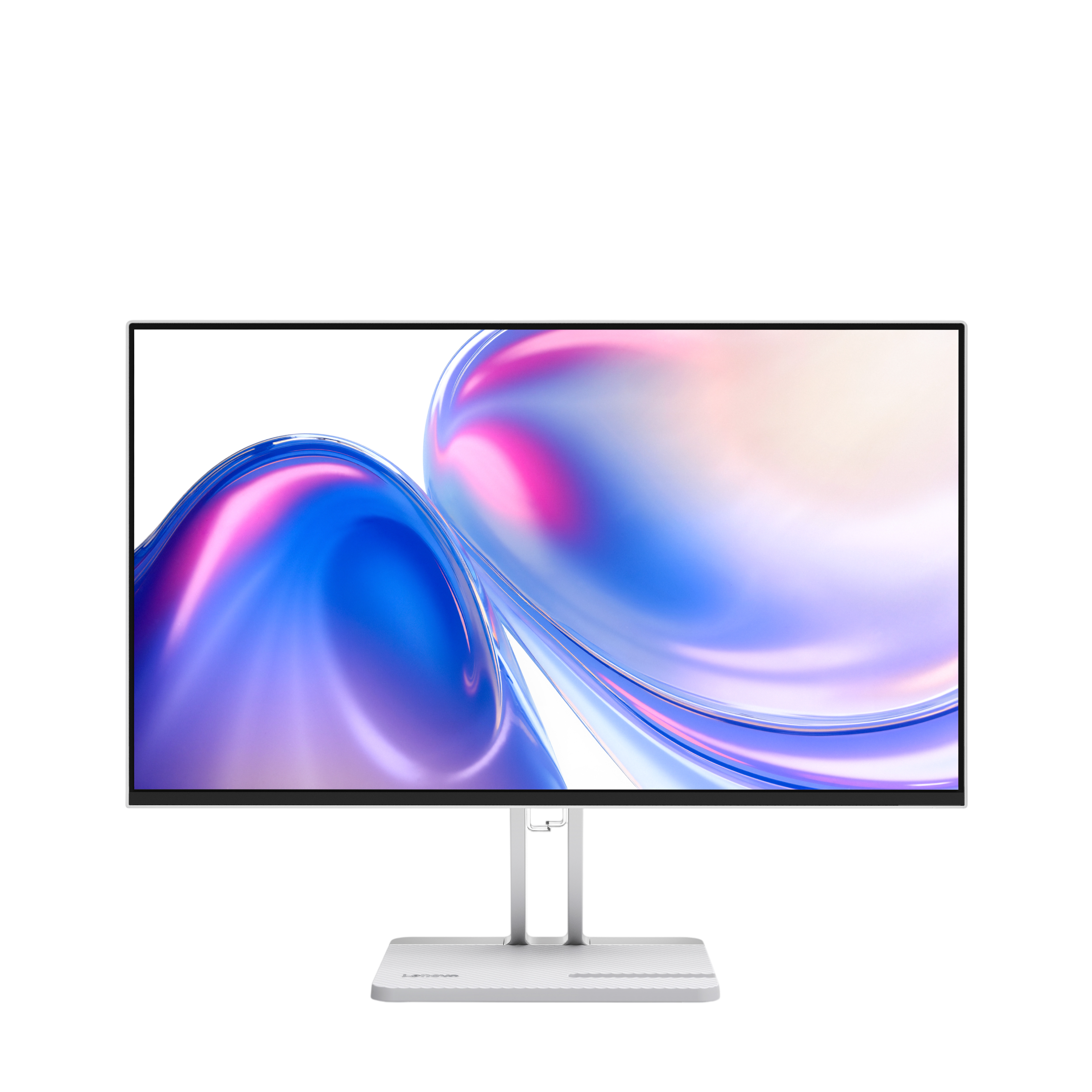 Mavi ve pembe soyut, akıcı bir desene sahip modern, ince çerçeveli bir monitör.