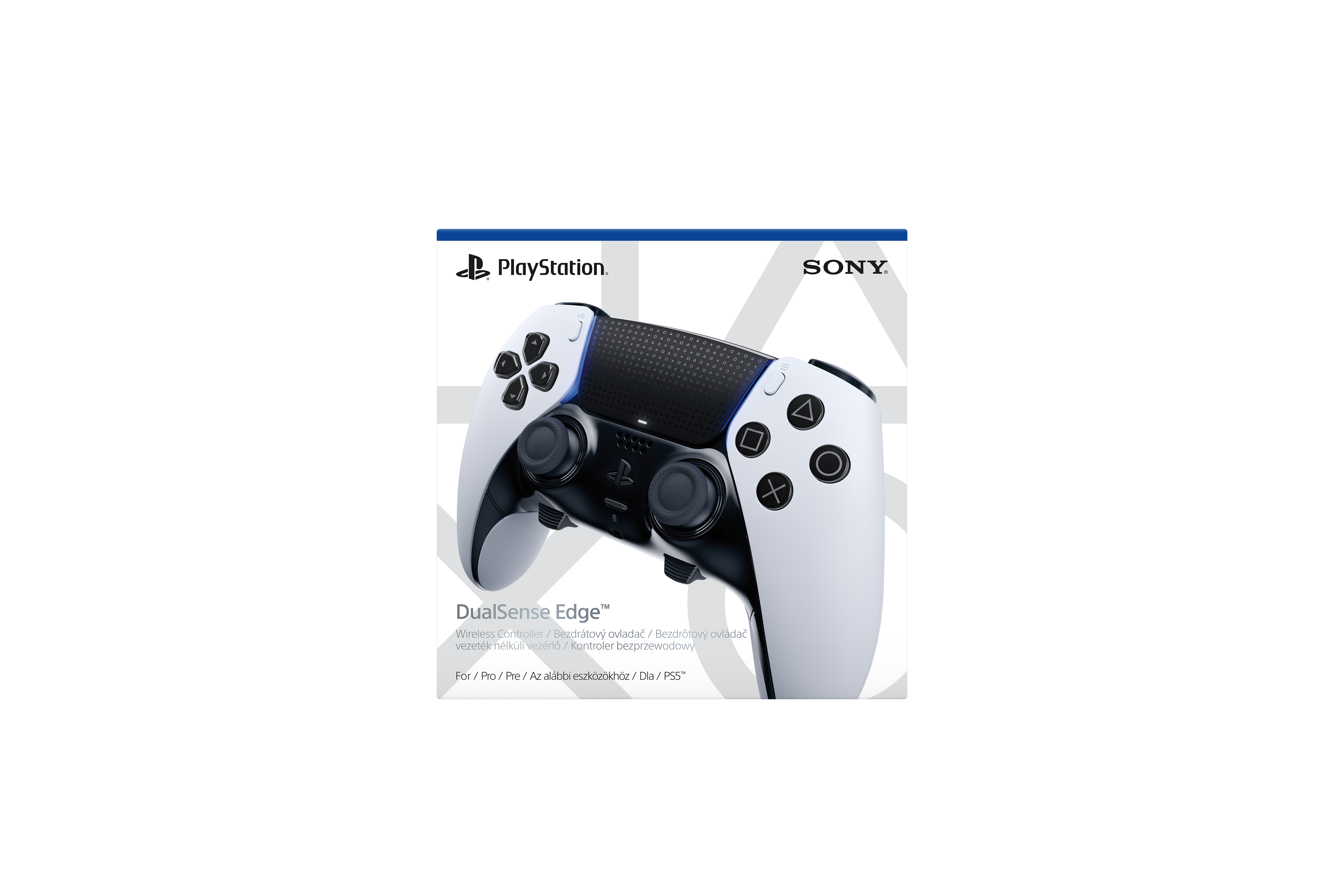 Sony logolu beyaz ve siyah PlayStation DualSense Edge kontrolcü.