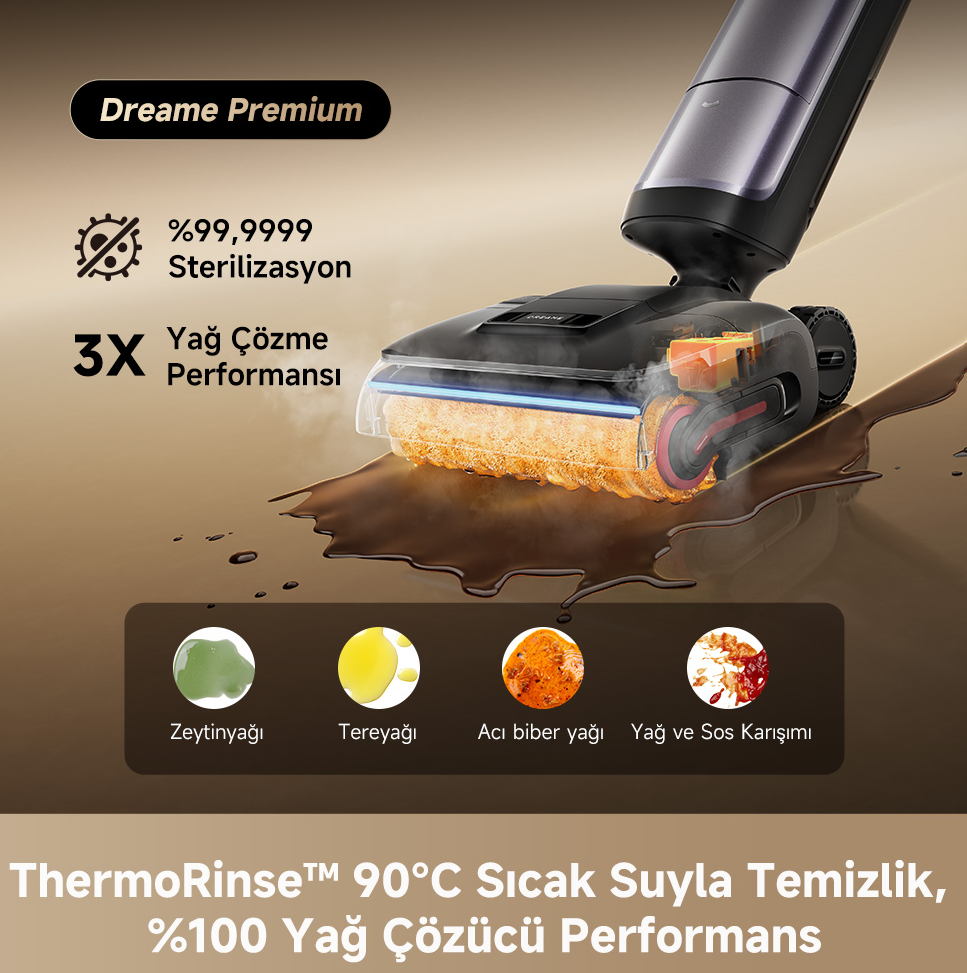 Süpürge dökülmüş yağı temizliyor. %99,9999 sterilizasyon gösteriyor.