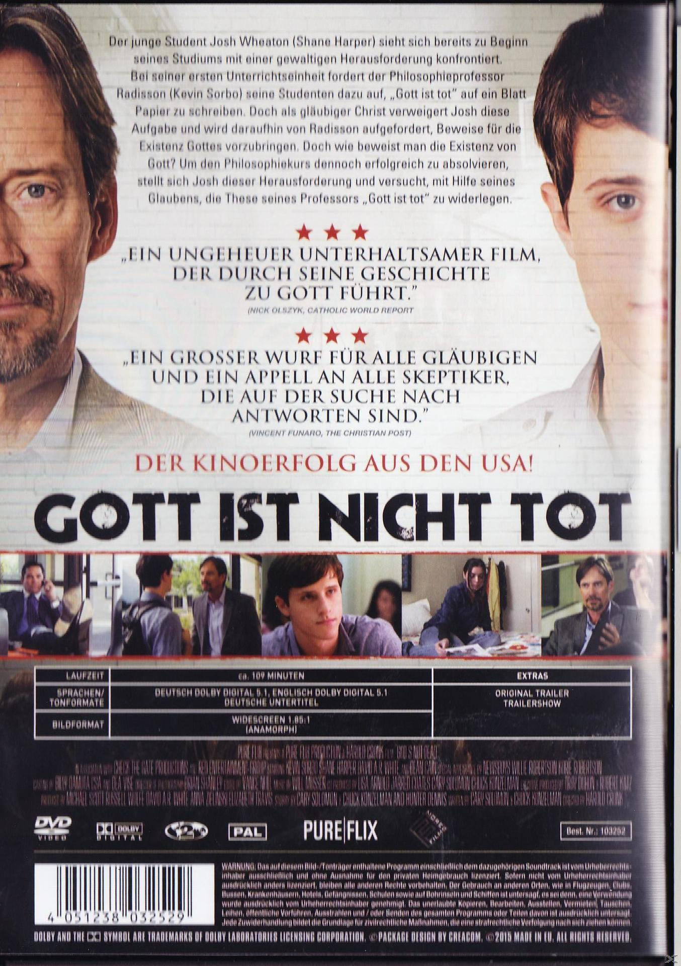 DVD-Cover mit Filmtitel 'Gott ist nicht tot'. Zwei Männer im Vordergrund.