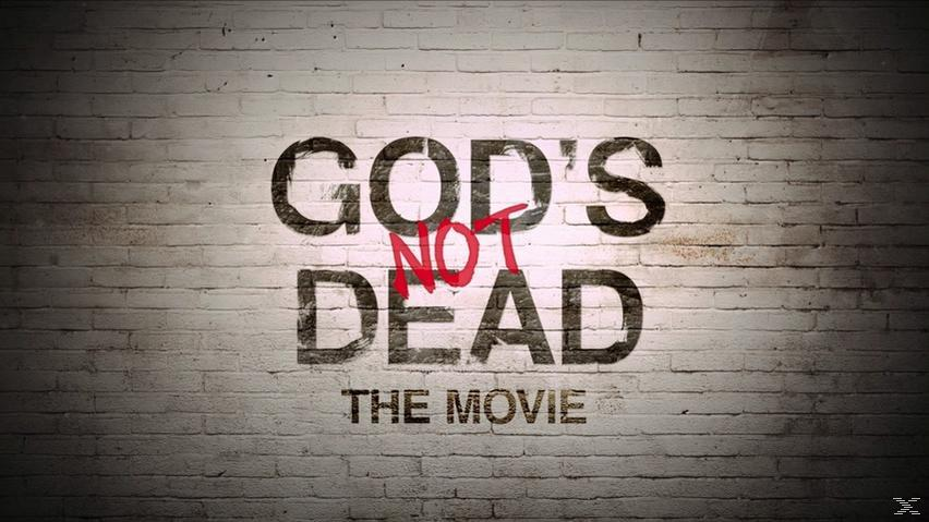 Weiße Ziegelwand mit der Aufschrift "GOD'S NOT DEAD THE MOVIE" in Schwarz/Rot.