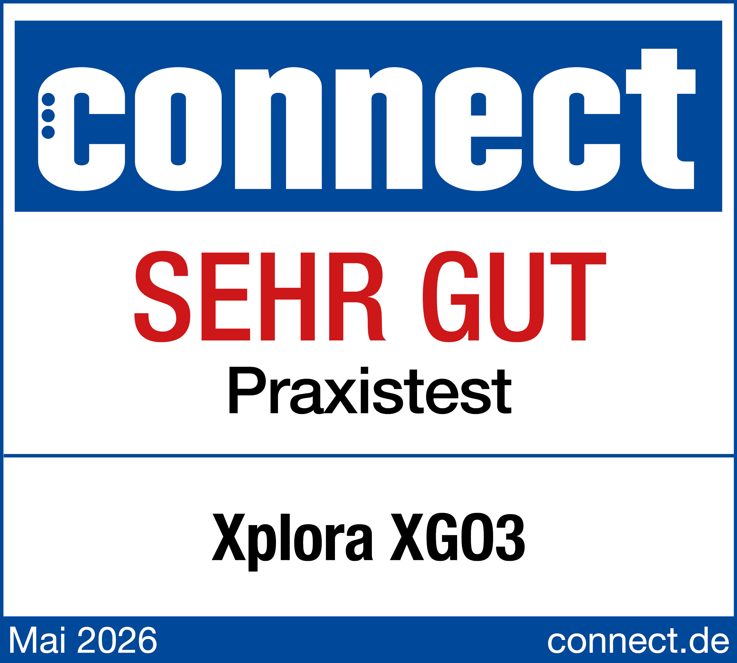 Connect logo, SEHR GUT, Praxistest, Xplora XGO3, Mai 2026, connect.de