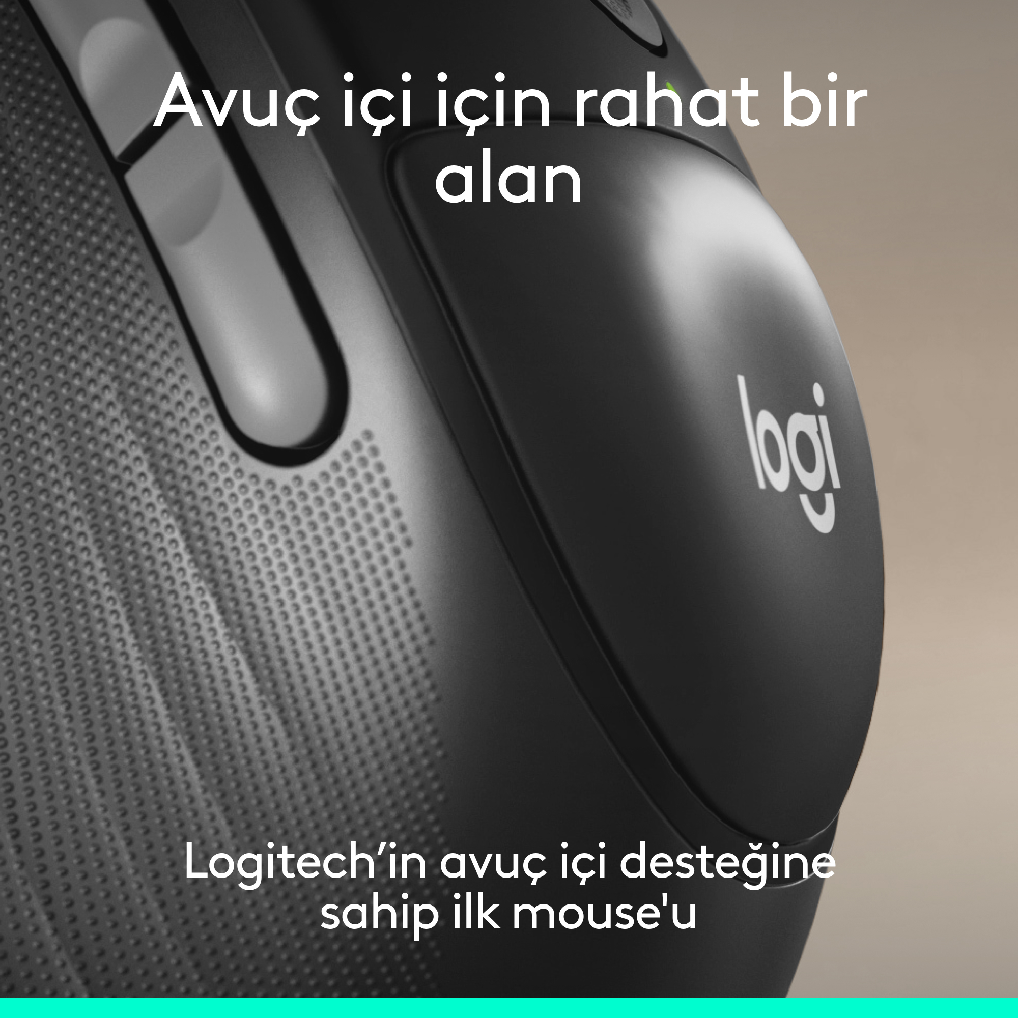 Logo ve metinli siyah Logitech fare yakın çekimi.