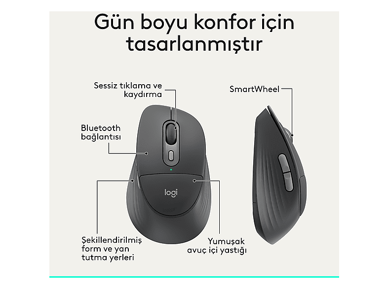LOGITECH M850 L Signature Comfort Plus Kablosuz Mouse Grafit 910
